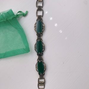 🍎 Stunning vintage Art-Deco bracelet. Brass & green jade